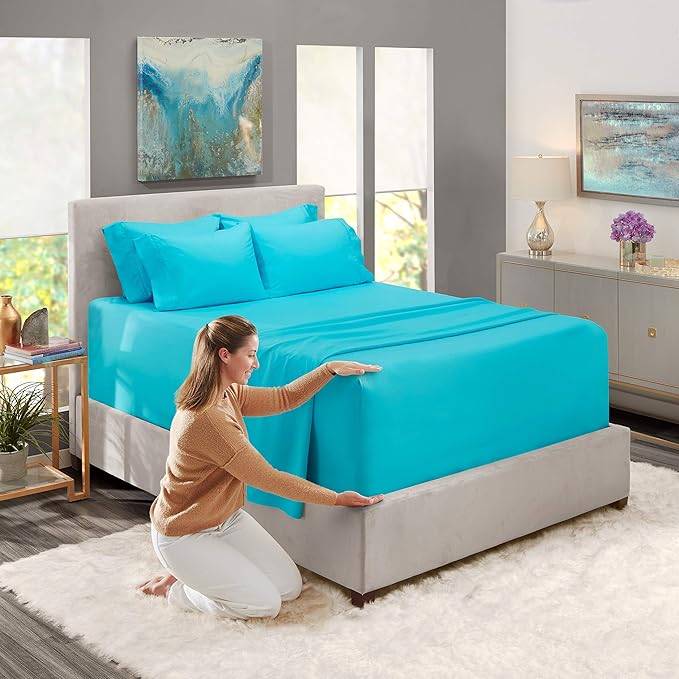 Hearth & Harbor Extra Deep Pocket Sheets - Fits Mattress 18-24 Inches Deep - Extra Deep Pocket California King Size - 6 Piece Cal King Sheets - Cal King, Beach Blue