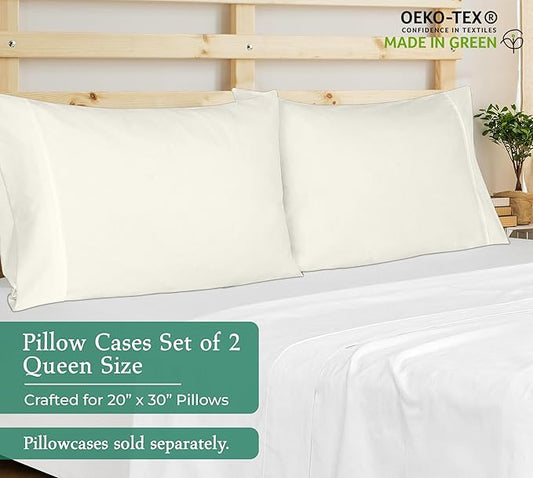 Royale Linens Queen Pillowcase Set of 2 - Bed Pillow Cover - 20" x 30" - 1800 Brushed Microfiber, Wrinkle & Fade Resistant - Soft & Cozy- Pillow Case (Queen,Ivory)