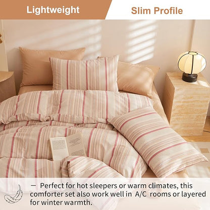 EAVD Striped Comforter Set Queen Multi-Color Striped Bedding Comforter Set 3 Pieces Farmhouse Geometric Bedding Set with 2 Pillowcases for All-Season Soft Fluffy Lightweight