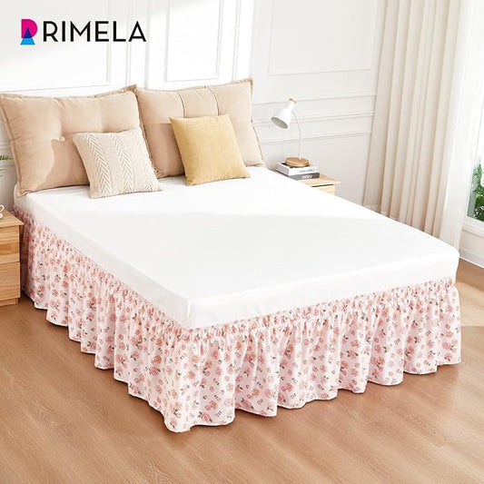 RIMELA Pastel Rose Bed Skirt Queen Size 15 Inch Drop, Elastic Bed Skirting for Bed Frame, Bedding Dust Ruffle Easy to Install, Lightweight Wrap Around Adjustable Bedskirt,Bedroom Decor