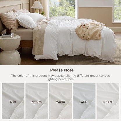 Bedsure 100% Washed Cotton Duvet Cover Super Queen Size - Natural White Minimalist Bedding Set Linen Like - PureWoven Plain Simple & Soft Comforter Cover for All Seasons Set (Super Queen, 90"x98")
