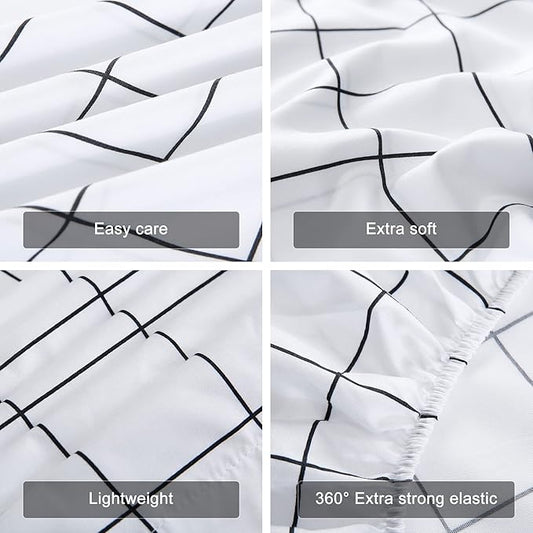Best Season Printed Plaid Bed Sheet Set 3 Pieces - Twin Size - Double Brushed Microfiber Super Soft Breathable Bedding Sheets Black Grid