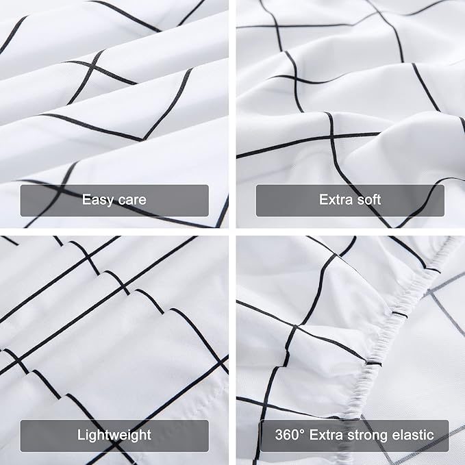 Best Season Printed Plaid Bed Sheet Set 4 Piece- Full Size- Breathable- Super Soft, Deep Pocket,Stain,Fade & Wrinkle Resistant Breathable Bedding Sheets Black Grid