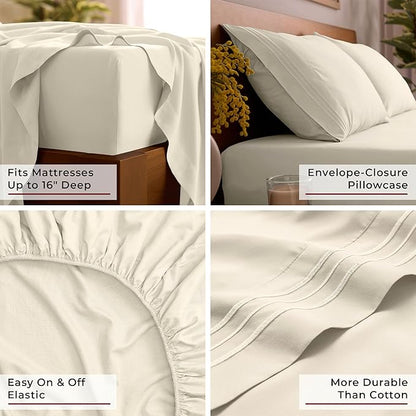 Mellanni Twin Sheet Set - 4-Piece Iconic Collection Bedding, (Including 2 Pillowcases), 16-Inch Deep Pocket, Easy Care, Extra Soft, Cooling Sheets, Brushed Microfiber - Golden Ivory