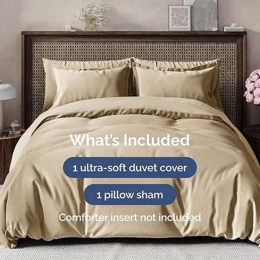 Duvet Cover Twin/Twin XL Size Set - Extra Soft Twin/Twin XL Duvet Cover 68" x 90" with 1 Pillow Sham - Hotel Luxury, Easy Care, Fade Free w/ Zipper Closures & Ties - Comfy & Breathable (Heathered Tan)