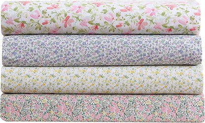 Laura Ashley - Twin Sheet Set, Crisp & Cool Cotton Percale Bedding with Deep Pockets, Lightweight for Year Round Comfort, Bed Sheets with Matching Pillowcase (Emogene Purple)