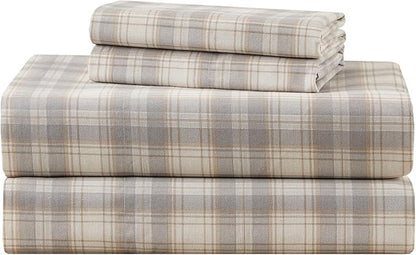 Comfort Spaces 100% Cotton Sheets Full, Breathable, Naturally Cool Cotton Sheets, Soft Cotton Bed Sheets with 14" Elastic Pocket Fits up to 16" Mattress, All Seasons Sheet Set, Wesley Taupe 4 Piece