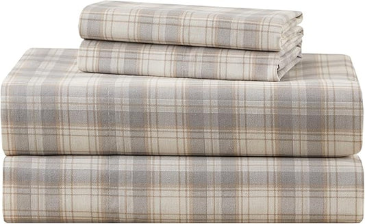 Comfort Spaces 100% Cotton Sheets King, Breathable, Naturally Cool Cotton Sheets, Soft Cotton Bed Sheets with 14" Elastic Pocket Fits up to 16" Mattress, All Seasons Sheet Set, Wesley Taupe 4 Piece