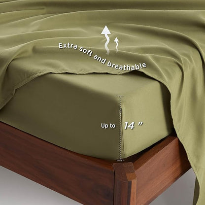 Bedsure Full Size Comforter Set - 7 Pieces Floral Olive Green Soft Bedding Sets, Full Bed in a Bag with Botanical Flowers Comforter, Sheets, Pillowcases & Shams