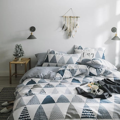 mixinni Geometric Comforter Twin XL Fluffy College Dorm Modern Style Blue Gray Triangle Pattern Comforter for Boys Teens-(1 Comforter+2 Pillow Shams)-Twin XL Size