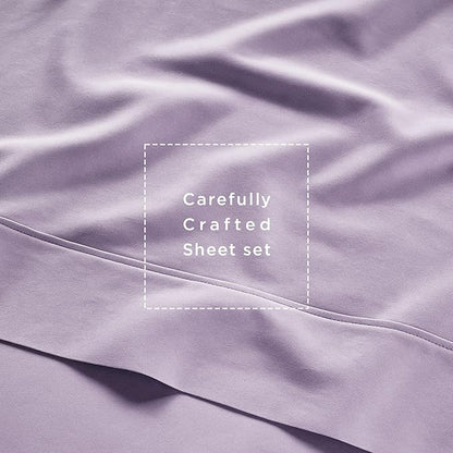 Threadmill Cotton Twin XL Sheet Set | 100% Cotton Sheets for Twin XL Size Bed | Solid Sateen Twin XL Bed Sheets Set with 16” Deep Pocket | Soft Breathable 3-Piece Cooling Sheet Set | Lilac