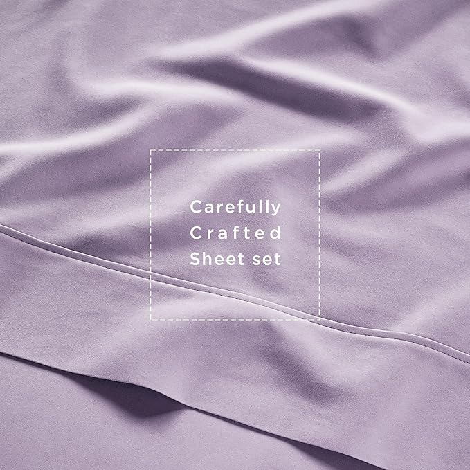 Threadmill Cotton Full Size Sheet Set| 100% Cotton Sheets for Full Size Bed | Solid Sateen Full Bed Sheets Set with 16” Elasticized Deep Pocket | Soft Breathable 4-Piece Cooling Sheet Set | Lilac
