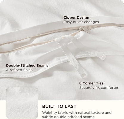Bedsure Cotton Duvet Cover Full - Luxury Slub Weave 100% Cotton Duvet Cover Set, PureWoven Bedding Set with a Linen Like Textured, Easy Change, Coconut White, 80" x 90"
