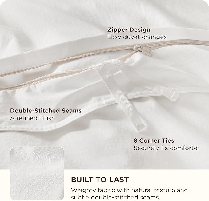Bedsure Cotton Duvet Cover California King - Luxury Slub Weave 100% Cotton Duvet Cover Set, PureWoven Bedding Set with a Linen Like Textured, Easy Change, Coconut White, 104" x 98"