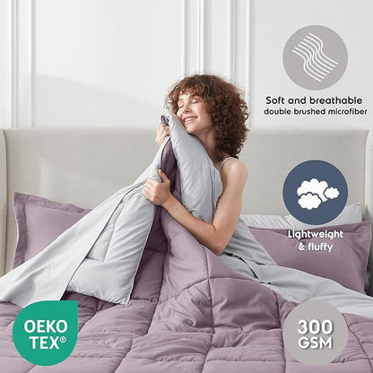Nestl 7 Piece Full Comforter Set – Dusty Purple Reversible Bed in a Bag – Complete Full Size Bedding Set with Sheets, Pillowcases and Shams
