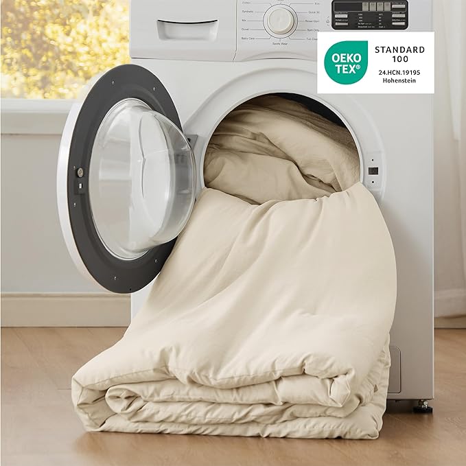 Bedsure Oversized Queen Comforter Set, Cream Soft Prewashed Bedding for All Seasons, 3 Pieces GentleSoft™ Bed Set, 1 Lightweight Comforter (98"x98") and 2 Pillowcases (20"x26")