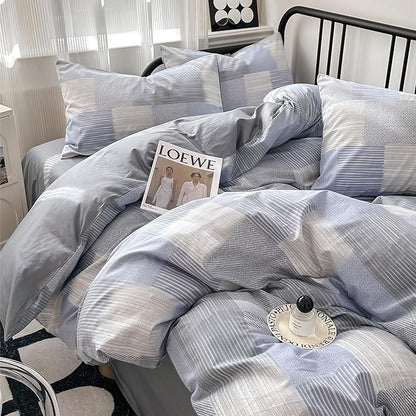 HighBuy Blue Grey Comforter Set King Size Gingham Pattern Grid Checkered Patchwork Comforter Set 3 Pieces Buffalo Plaid Comforter Bedding Set with Checkered Pillowcases Fluffy Home Decor