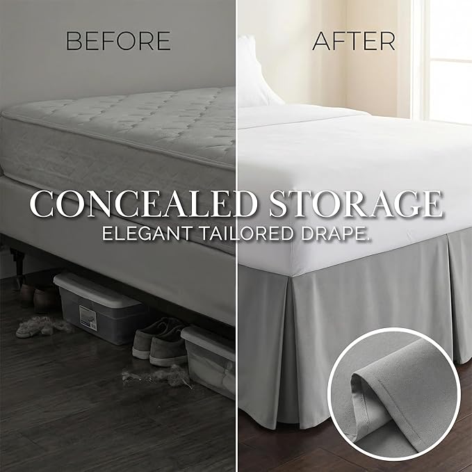 Southshore Fine Living, Inc. Twin Bed Skirt - 14" Drop, Luxury Pleated Bed Skirts, Twin Bedding Dust Ruffle, Twin Size Bed Skirting, Steel Grey