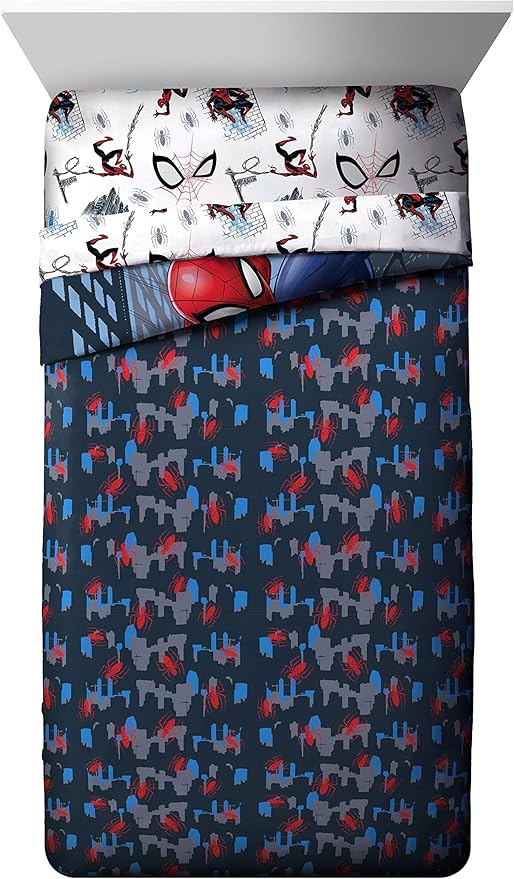 Jay Franco Marvel Spiderman Crawl 5 Piece Full Bed Set - Includes Reversible Comforter & Sheet Set Bedding - Super Soft Fade Resistant Microfiber - (Official Marvel Product)