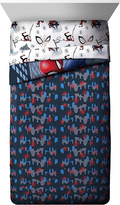 Jay Franco Marvel Spiderman Crawl 5 Piece Full Bed Set - Includes Reversible Comforter & Sheet Set Bedding - Super Soft Fade Resistant Microfiber - (Official Marvel Product)