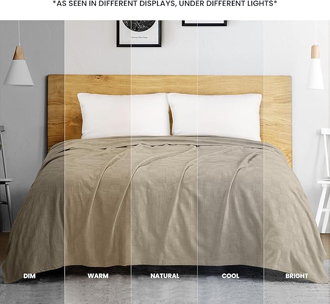 Utopia Bedding Khaki 100% Cotton Blanket [King Size - 90x108 Inch] Lightweight, Soft and Breathable Thermal Blanket for All Seasons