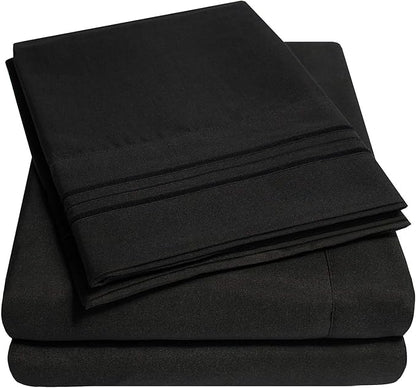 1500 Supreme Collection Twin Sheet Sets Black - 3 Piece Bed Sheets and Pillowcase Set for Twin Mattress - Extra Soft, Elastic Corner Straps, Deep Pocket Sheets, Twin Black