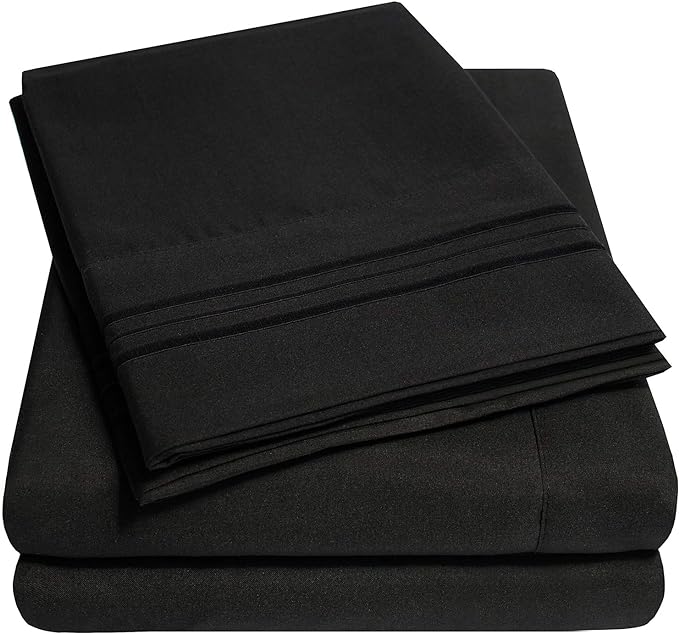 1500 Supreme Collection Full Sheet Sets Black - Luxury Hotel Bed Sheets and Pillowcase Set for Full Mattress - Extra Soft, Elastic Corner Straps, Deep Pocket Sheets, Full Black