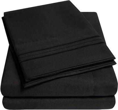 1500 Supreme Collection Full Sheet Sets Black - Luxury Hotel Bed Sheets and Pillowcase Set for Full Mattress - Extra Soft, Elastic Corner Straps, Deep Pocket Sheets, Full Black