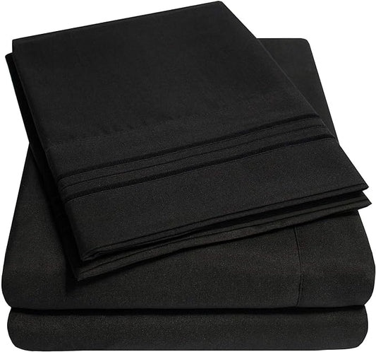1500 Supreme Collection Full Sheet Sets Black - Luxury Hotel Bed Sheets and Pillowcase Set for Full Mattress - Extra Soft, Elastic Corner Straps, Deep Pocket Sheets, Full Black