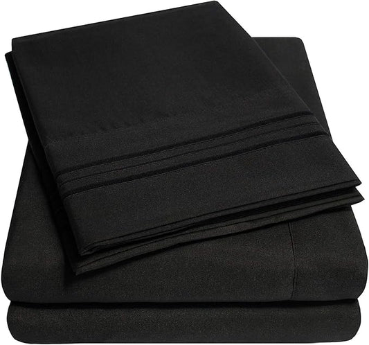 1500 Supreme Collection Twin XL Sheet Sets Black - 3 Piece Bed Sheets and Pillowcase Set for Twin XL Mattress - Extra Soft, Elastic Corner Straps, Deep Pocket Sheets, Twin XL Black