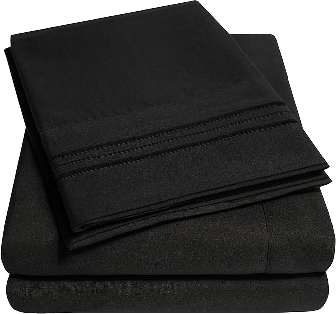 1500 Supreme Collection Extra Soft Split King Sheets Set, Black - Luxury Bed Sheets Set with Deep Pocket Wrinkle Free Bedding, Over 40 Colors, Split King Size, Black