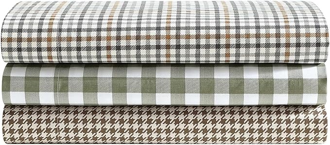 Eddie Bauer - Full Sheet Set, Crisp & Cooling Sheets w/a Naturally Smooth Cotton Percale Lightweight Feel - Matching Pillowcases & Deep Pocket Fitted Sheet (Harrison Brown)