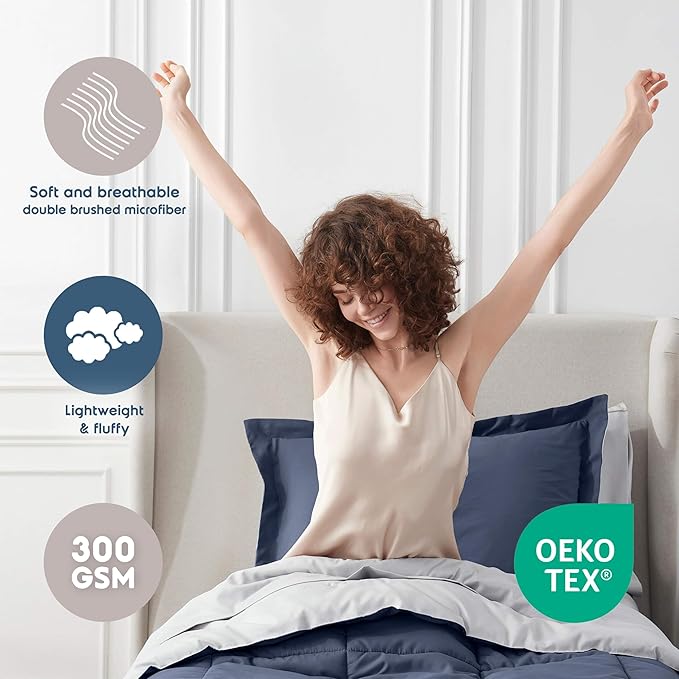 Nestl 5 Piece Twin Comforter Set – Navy Reversible Bed in a Bag – Complete Twin Size Bedding Set with Sheets, Pillowcase and Sham