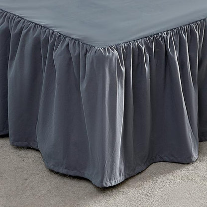 SLEEP ZONE Ruffled Bed Skirts Twin Size, Anti-Static Bedskirt Dust Ruffles with 15 inches Tailored Drop, Easy Fit, Fade Resistant, Grey, Twin