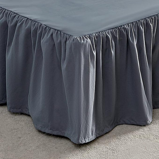 SLEEP ZONE Ruffled Bed Skirts Queen Size, Anti-Static Bedskirt Dust Ruffles with 15 inches Tailored Drop, Easy Fit, Wrinke Free and Fade Resistant, Grey, Queen