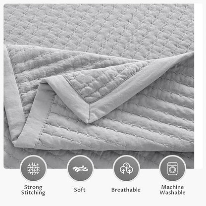 KASENTEX Oversized Queen Quilt Set 102"x106" – Soft Washed 3-Layer Lightweight Bedspread, Minimalist Nordic Design, All-Season Spring & Summer Quilt Set (1 Quilt + 2 Pillow Shams), Gull