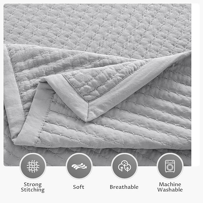 Oversized King Quilt Set 112"x106" – Soft Washed 3-Layer Lightweight California King Bedspread, Minimalist Nordic Design, All-Season Spring & Summer Quilt Set (1 Quilt + 2 Pillow Shams), Gull
