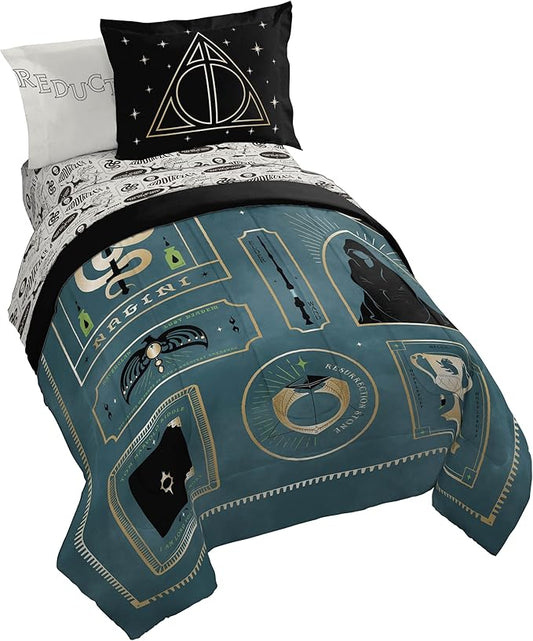 Jay Franco Kids Comforter Set Includes Sheets and Pillow Covers - Soft and Cozy Bed Set for Stylish Room Decor, Blue - Harry Potter, 5 Piece Twin Size Bedding