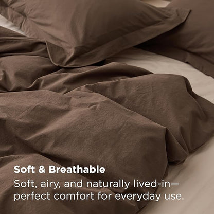 Bedsure 100% Washed Cotton Duvet Cover King Size - Brown Minimalist Bedding Set Linen Like - PureWoven Plain Simple & Soft Comforter Cover for All Seasons (Brown, King, 104"x90")
