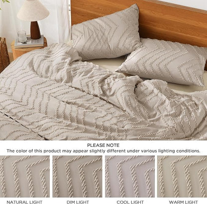 Litanika Comforter Oversized King Size Set Khaki, 3 Pieces Chevron Tufted Solid Bedding Comforter Sets, Fluffy Bed Set