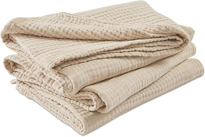 EMME Cotton Muslin Large Throw Blanket Couch Breathable Gauze Soft Lightweight Bed Blankets Adults (Heather Beige, 50"x70")