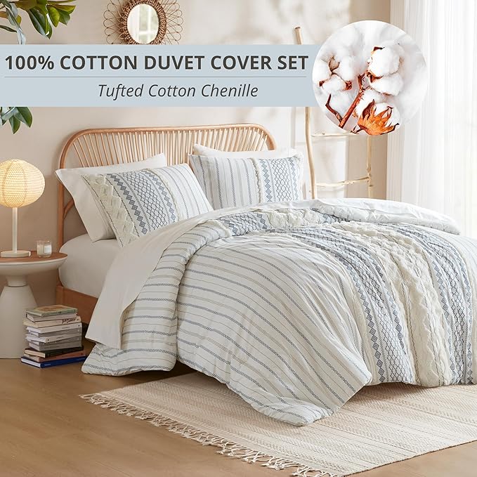 INK+IVY 100% Cotton Duvet Mid Century Modern Design, All Season Comforter Cover Bedding Set, Matching Shams, King/Cal King, Imani Chenille Navy