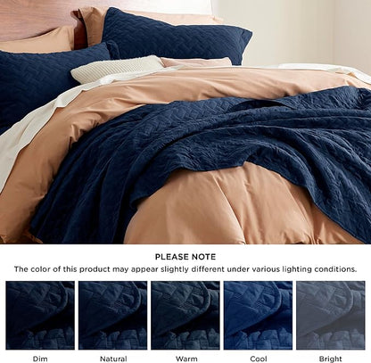 Bedsure Quilts King Size - Lightweight Bedspreads King Size with Basket Weave Pattern, Soft Quilt Bedding Set, Navy Comforter Set Coverlet for All Seasons with 2 Pillow Shams (106" x 96") | Skin-Friendly Soft, All-Season Comfort, Breathable, Lightweigh...