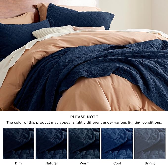 Bedsure Quilts Full Size - Lightweight Bedspreads Full Size with Basket Weave Pattern, Soft Quilt Bedding Set, Navy Comforter Set Coverlet for All Seasons with 2 Pillow Shams (84" x 90") | Skin-Friendly Soft, All-Season Comfort, Breathable, Lightweight...