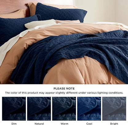 Bedsure Quilts Full Size - Lightweight Bedspreads Full Size with Basket Weave Pattern, Soft Quilt Bedding Set, Navy Comforter Set Coverlet for All Seasons with 2 Pillow Shams (84" x 90") | Skin-Friendly Soft, All-Season Comfort, Breathable, Lightweight...