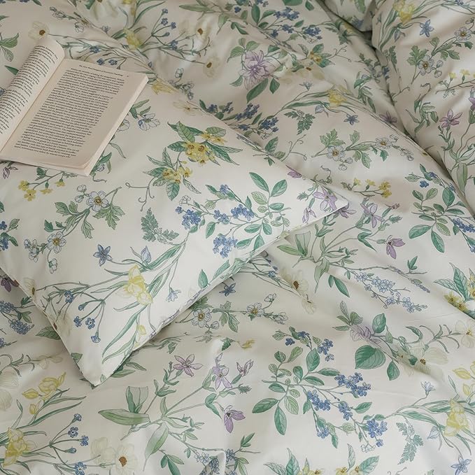Floral Comforter Twin XL Down Alternative Light Weight Bedding Set Cute Soft Cotton Girls Bedding Comforter Sets Flower Fluffy Boho Cozy Bed Comforter with 2 Pillowcases