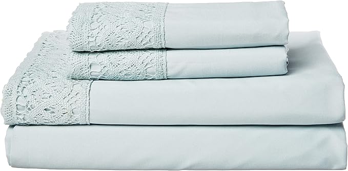 Modern Threads 4 Piece Microfiber Sheet Set – Soft Cooling Bed Sheets with Crochet Lace – Deep Pocket, Wrinkle Free, Breathable, Hotel Luxury Bedding, Pale Aqua, Full