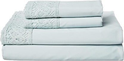Modern Threads 4 Piece Microfiber Sheet Set – Soft Cooling Bed Sheets with Crochet Lace – Deep Pocket, Wrinkle Free, Breathable, Hotel Luxury Bedding, Pale Aqua, Full
