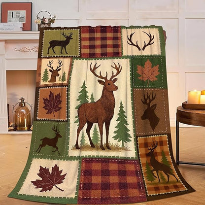 Cabin Deer Blanket Super Soft Warm Fluffy Fleece Flannel Hunter Animal Throw Blanket Cozy Fuzzy Plush Stuff Bedding Blankets Gifts for Women Kids Boys Girls Adults 60"X50"