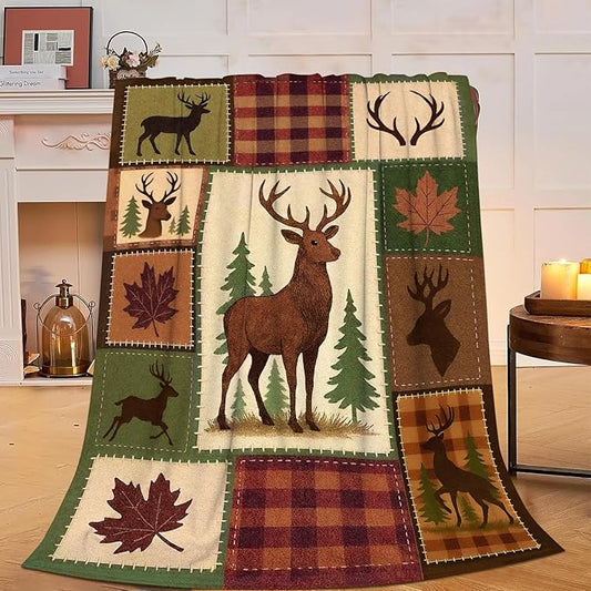 Cabin Deer Blanket Super Soft Warm Fluffy Fleece Flannel Hunter Animal Throw Blanket Cozy Fuzzy Plush Stuff Bedding Blankets Gifts for Women Kids Boys Girls Adults 60"X50"